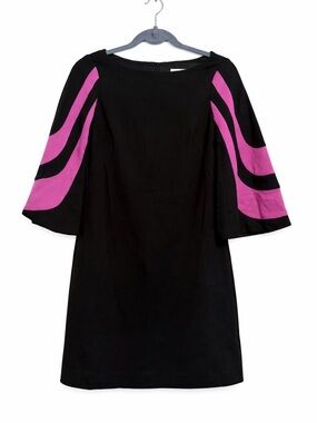 Trina Turk Black Dress with Pink Wave Bell Sleeves